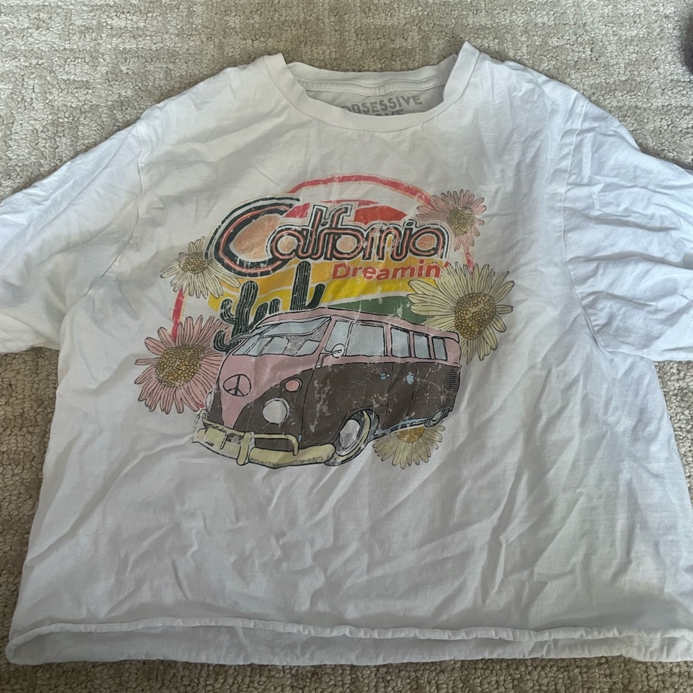 Woman's Small White Cropped Hippie Tee